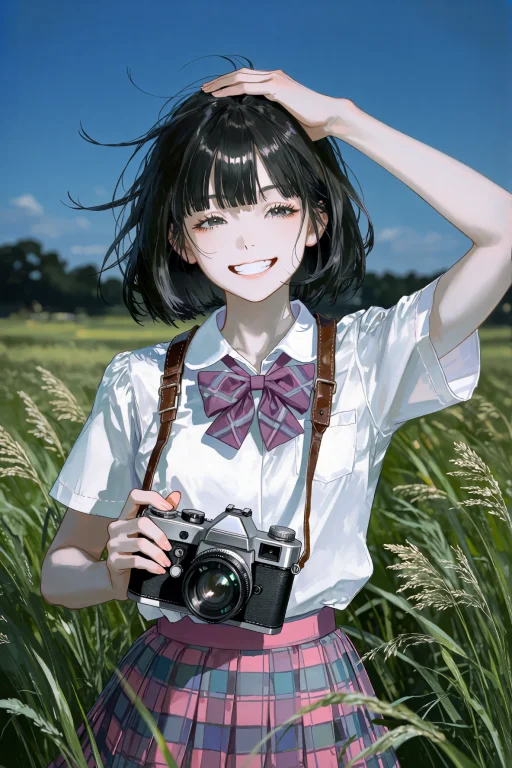 A Medium Shot, Eye-level Front View Of A Young Girl Standing...