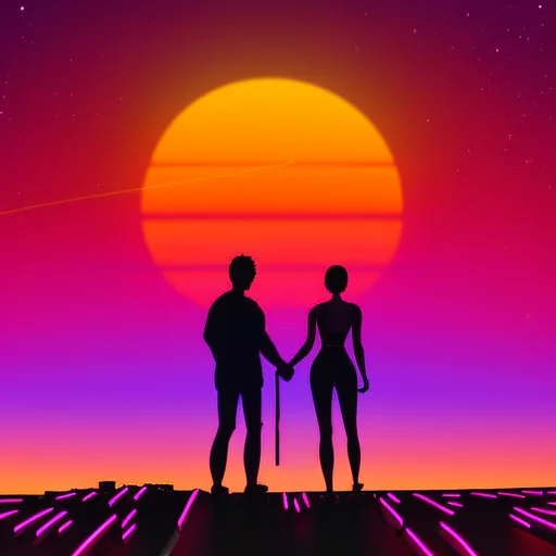 Neonskiesai, Two People Looking At The Sun, From The Back