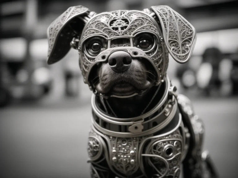 Raw Photo,one Cute Metal Dog , Cyborg, Cyberpunk Style, Intr...