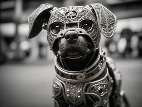 Raw Photo,one Cute Metal Dog , Cyborg, Cyberpunk Style, Intr... — Stable Diffusion AI Prompt: RAW photo,one cute metal dog , cyborg, cyberpunk style, ((intricate details)), h...