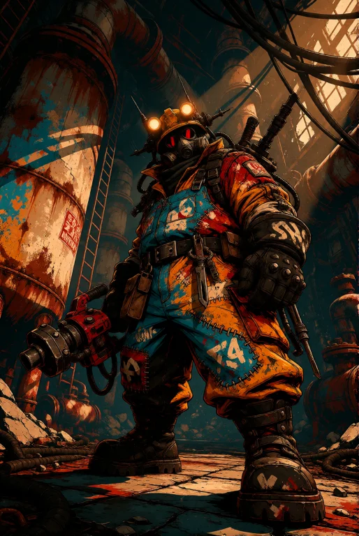 A Solitary Strange Industrial Worker Standing Inside An Enor...