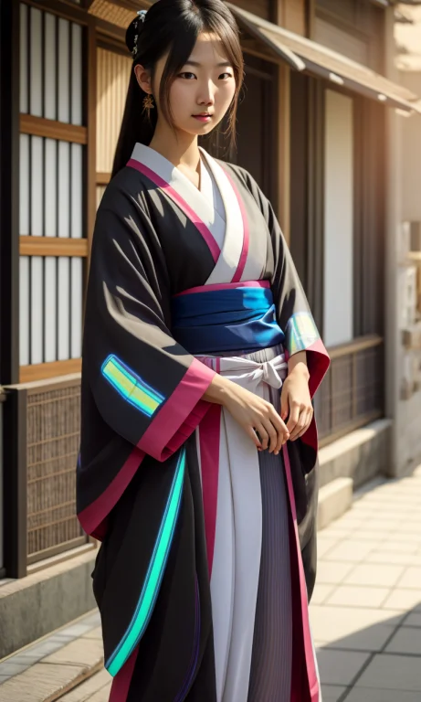Full Body Shot Photo Of Beautiful Japanese Teen In Kimono, D...