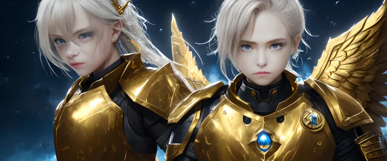 18 Year Old, Gold Full Plate Armor With Diamonds, Sky Of Blo...