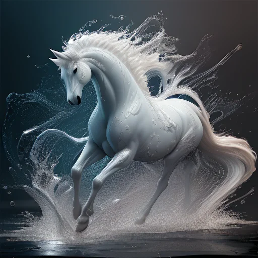 A Liquid Horse Made Of Liquid Splashes, Merging, Splashing,...