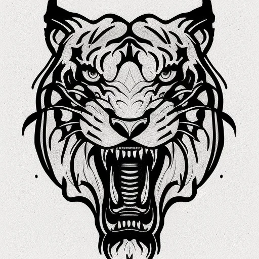 Neotraditional Phantatt A Drawing Of A Tigers Head With A La...