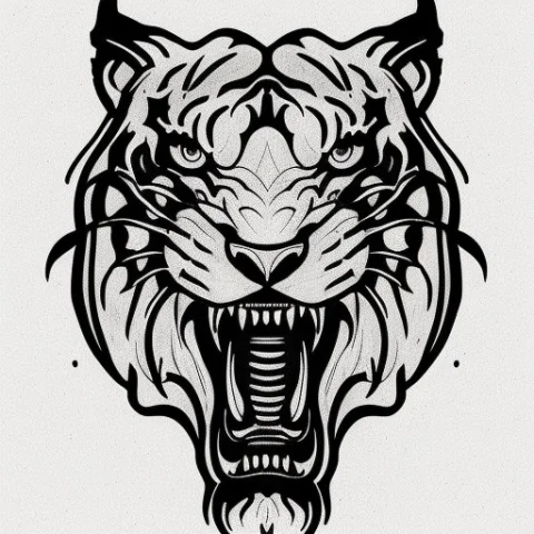 Neotraditional Phantatt A Drawing Of A Tigers Head With A La... — Stable Diffusion AI Prompt: neotraditional phantatt a drawing of a tiger's head with a large, sharp teeth an...