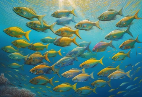 Best Quality, Highly Detailed, A School Of Fish Turning In B... — SDXL AI Prompt: best quality, highly detailed, a school of fish turning in bright shallows, cel...