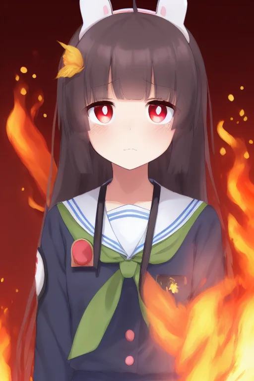 1girl, Kasumizawamiyu, Sad, Fire Background, Lorakasumizawam...