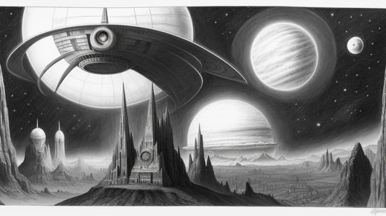 Sci-fi, Sketch, Planet, Spaceship, 60x Style, Gerl, Instrume...