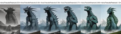 Lorapseudopeanuts0.0 Monster, Kaiju, Mountain — Stable Diffusion AI Prompt: monster, kaiju, mountain