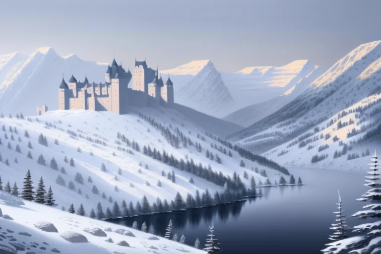 Castle Of Snowy Mountains, Intricate, Elegant, Highly Detail...