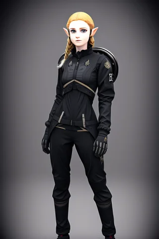 Model Shoot, A Portrait Of Princes Zelda, Techwear Costume, — Stable Diffusion AI Prompt: model shoot, a portrait of princes zelda, techwear costume,