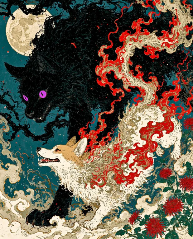 Xibalba, A Vertical Japanese-inspired Fantasy Illustration I...
