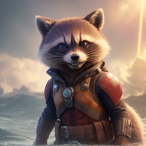 Masterpiece1.3,happy1.3 A Close Photo Of Wet Marvels Rocket... — Stable Diffusion AI Prompt: (Masterpiece:1.3),(Happy:1.3) a close photo of wet (marvels rocket raccoon:1.3)...