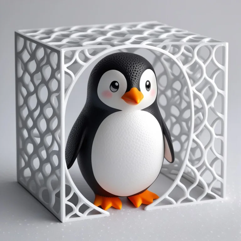 A Cute Toy Penguin, Cute Pose, Lattice, Porous Surface, Clea...