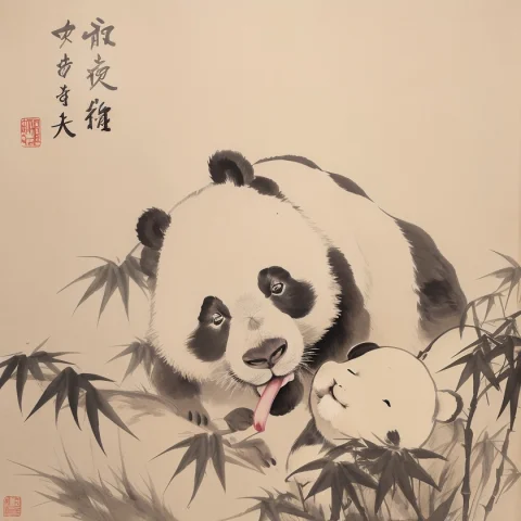 Shukezouma, Negative Space, , Shuimobysim ,a Panda Eating Ba... — Stable Diffusion AI Prompt: shukezouma, negative space, , shuimobysim ,a panda eating bamboo, traditional ch...