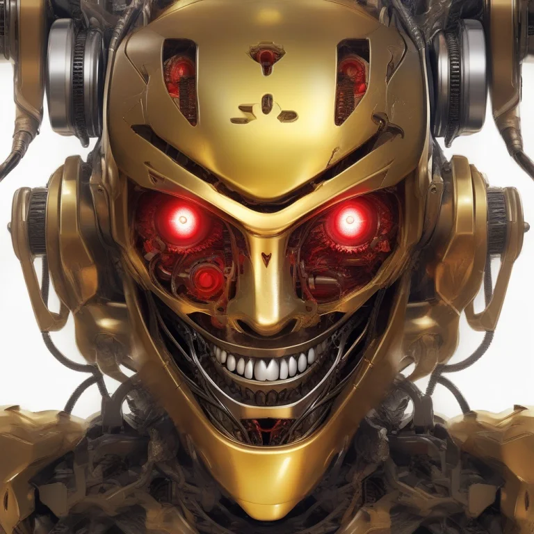 Golden Robot, Redeyes, Close Up, Golden Grill Teeth, Hollow...