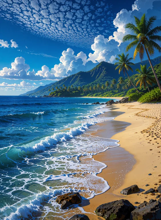 Professional Photo. A Vibrant Tropical Beach View. Deep Blue...