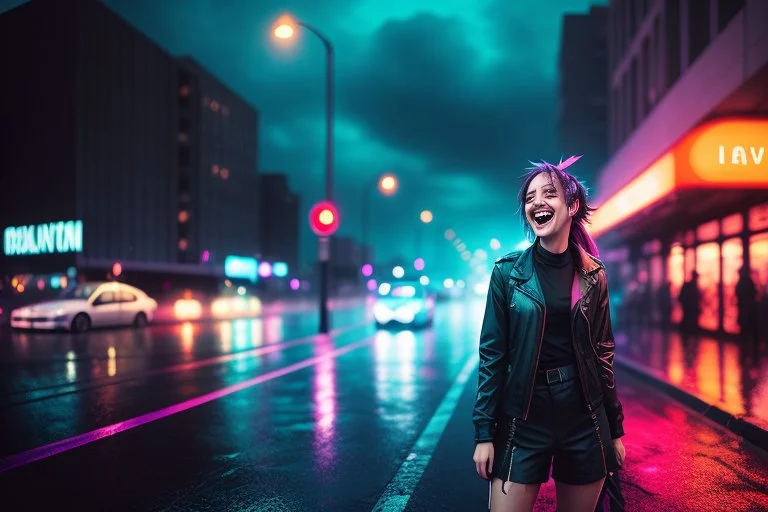 A Young Woman, Street, Laughing, Ponytails, Hdr1.3, Muted Co...