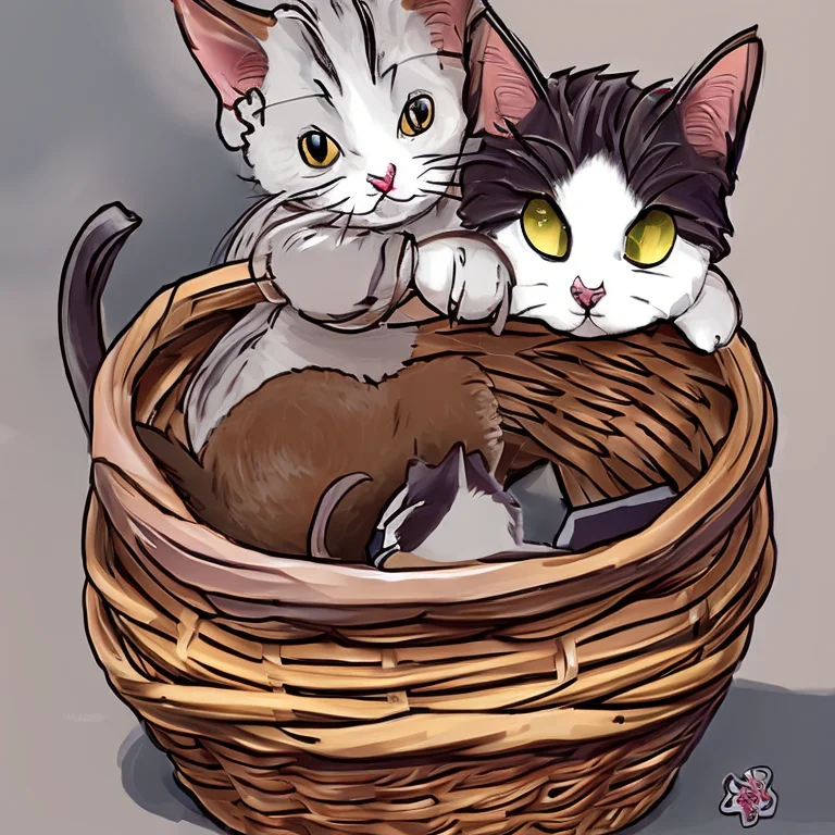 A Kitten, A Small Cute Cat In A Basket, A Small Kitten, A Ti...
