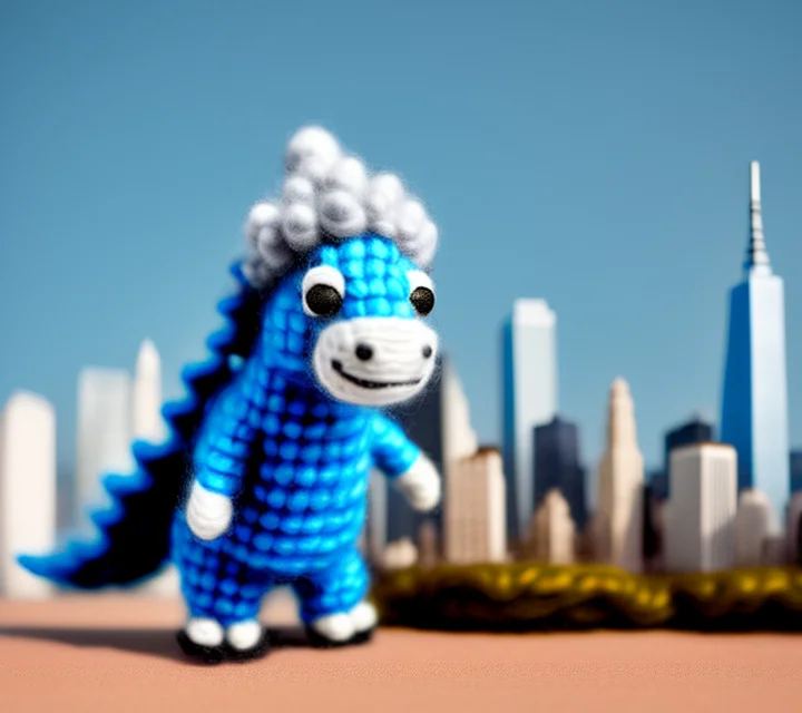 Miniwool Style Of A Godzilla In A City, Made Of Wool, Produc...