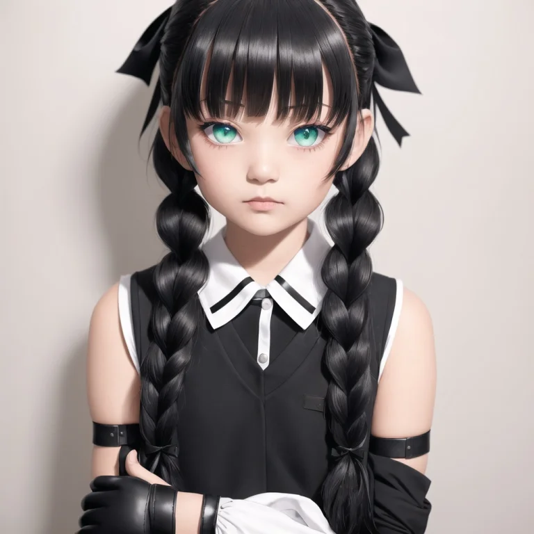1girl, Bangs, Black Gloves, Black Ribbon, Black Serafuku, Bl...