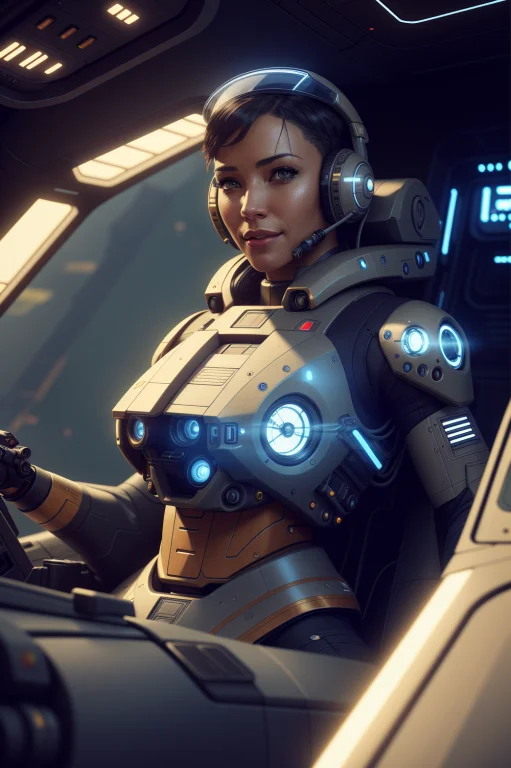 Cyborg Pilot Women, Interior Cockpit, Hyperdetailed, By John...