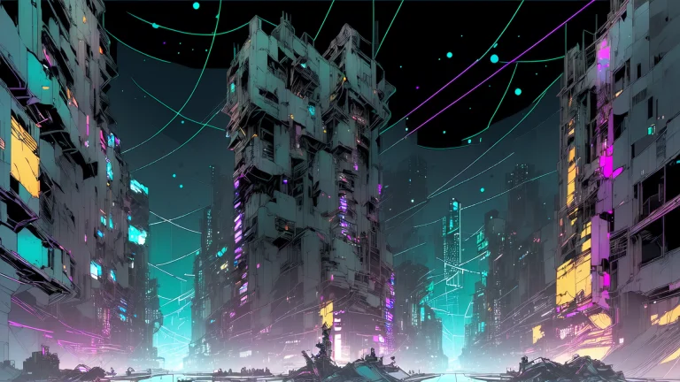 Nvinkpunk, A Cyberpunk Cityscape, Full Moon, Starry Sky, Mas...