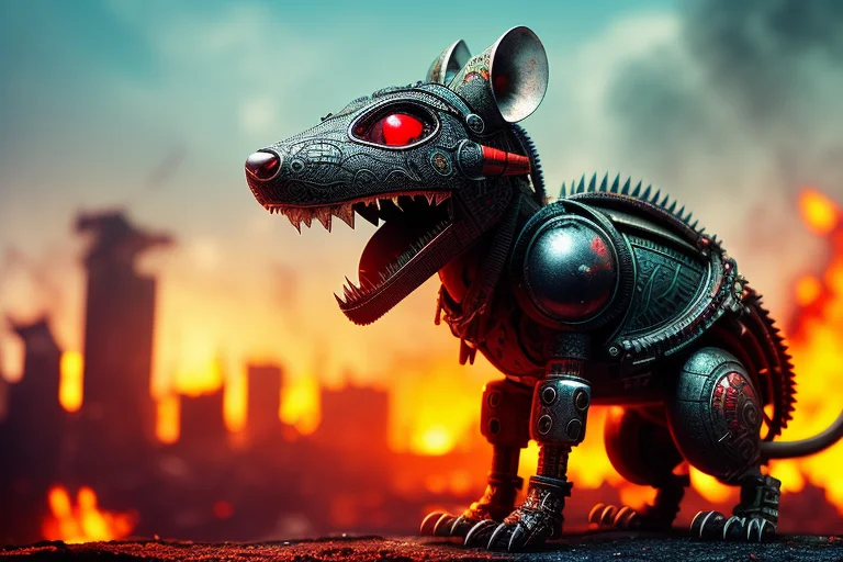 Nasty Toothy Rat, With Red Eyes, Made Out Of Metal, Cyborg,...
