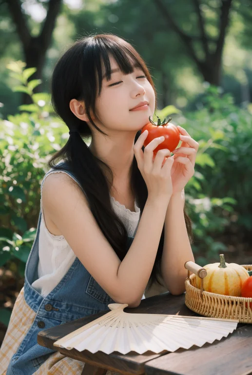A Close Portrait Of A Woman Seated Outdoors, Holding A Red T...