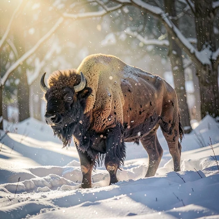 A Bison Standing Steady In A Snowstorm, Photorealistic, Dapp...
