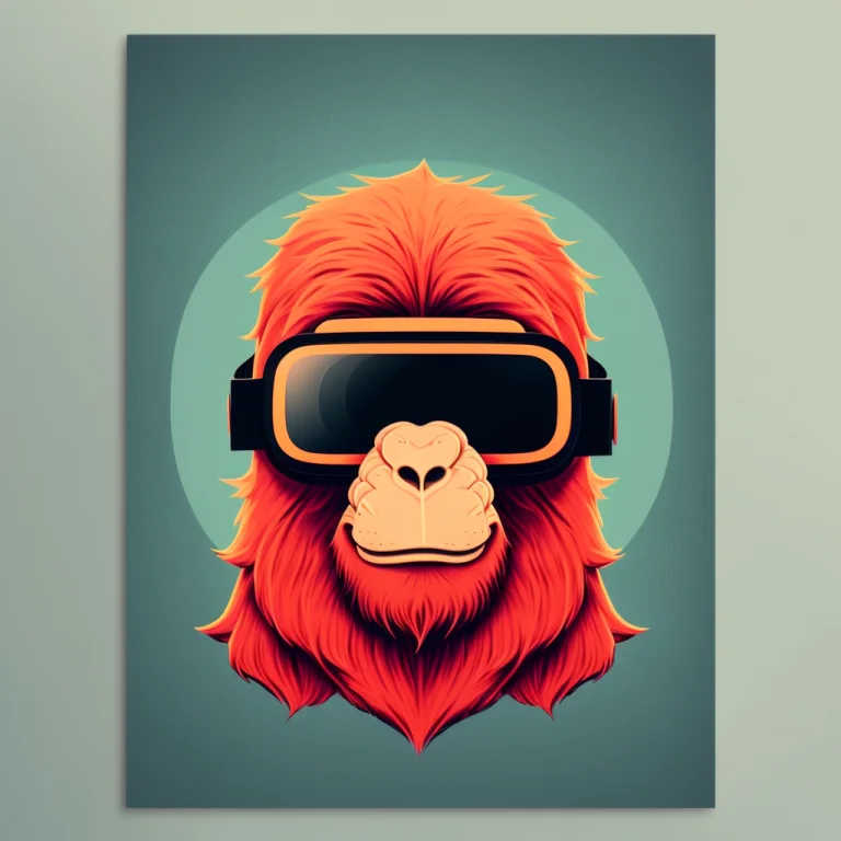 Ape Wearing Vr Headset, Vibrant In Printdesign Style