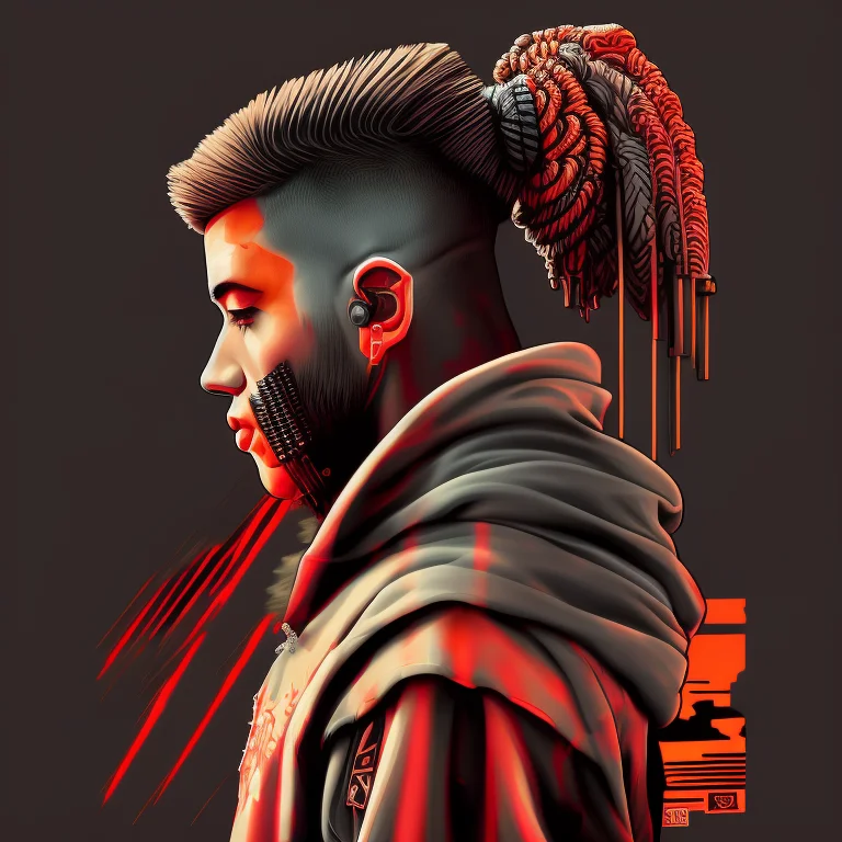 A Cropped Digital Painting Of A Man With A Mohawk And A Helm...