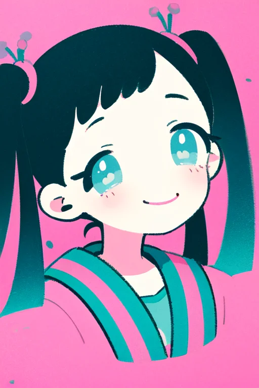 1girl, Gradient Background, Pink And Teal Background, Close-...