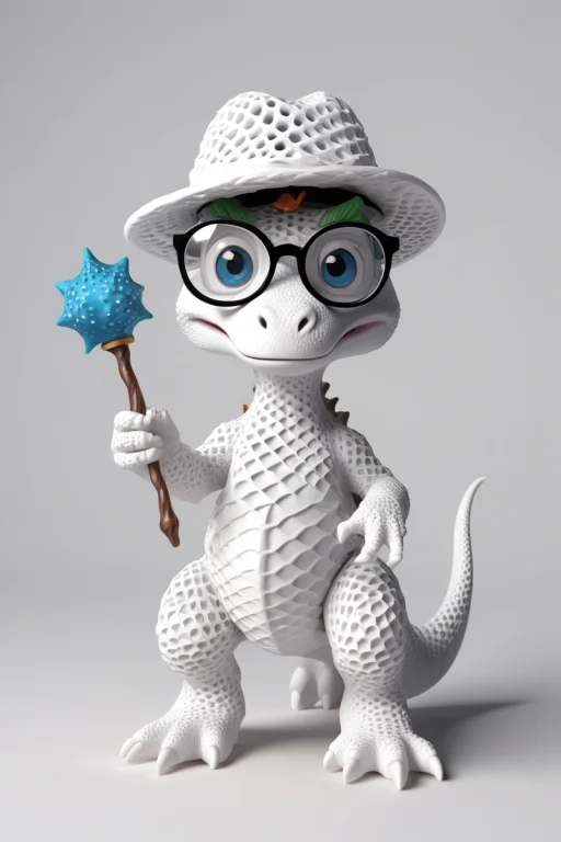 A Magical Dino With A Magic Wand Casting Speels. Fantasy The...