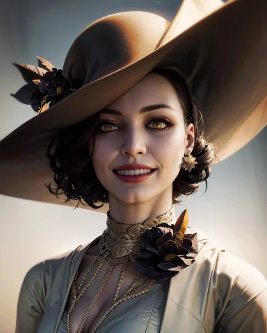 1girl, Portrait Of Of Beautiful Re8dmtrsc, Grin, Teeth, Yell... — Stable Diffusion AI Prompt: 1girl, portrait of of beautiful re8dmtrsc, grin, teeth, yellow eyes, black sun h...