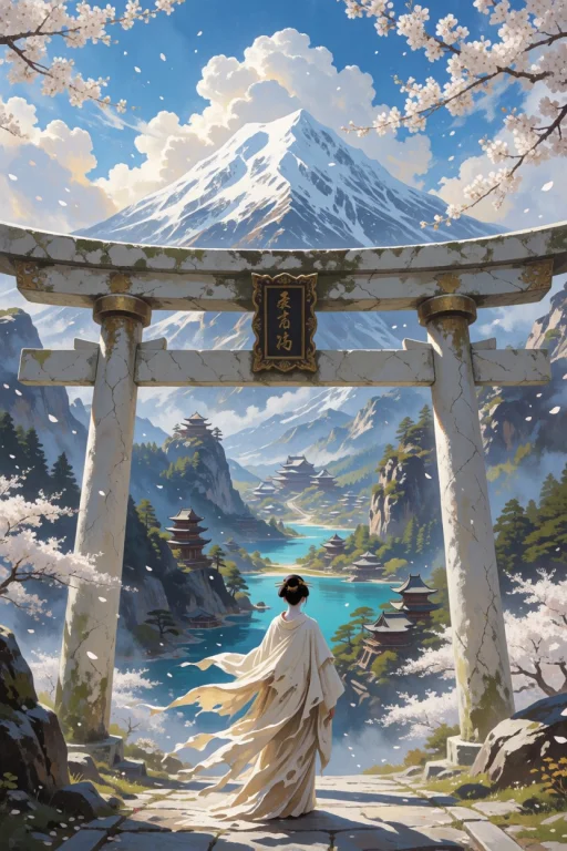 Epic Cinematic Fantasy Painting Of A Solitary Geisha Standin...