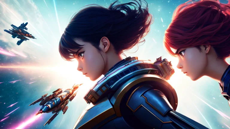 2girls, Cinematic Shot Of A Beautiful Girl In Space, Futuris...