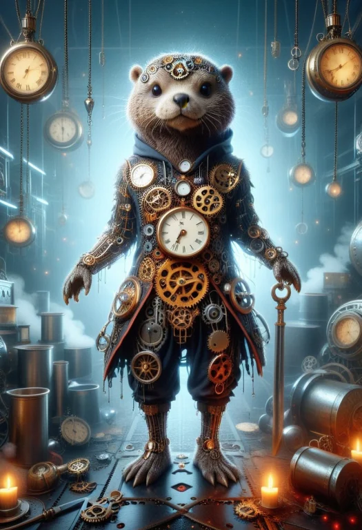 Anthropomorphic Sea Otter, Black Fur, Long Floating Orange-r...