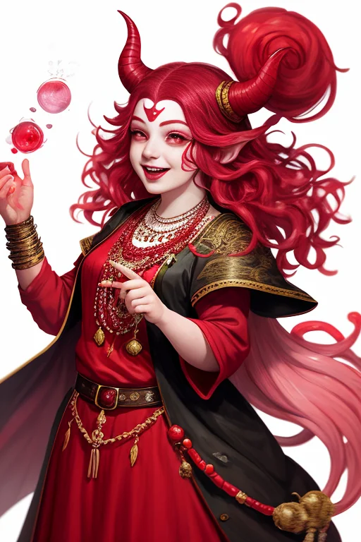 Portrait Of A Tiefling Woman Sorcerer, Fat0.6, Pink Skin, Re...