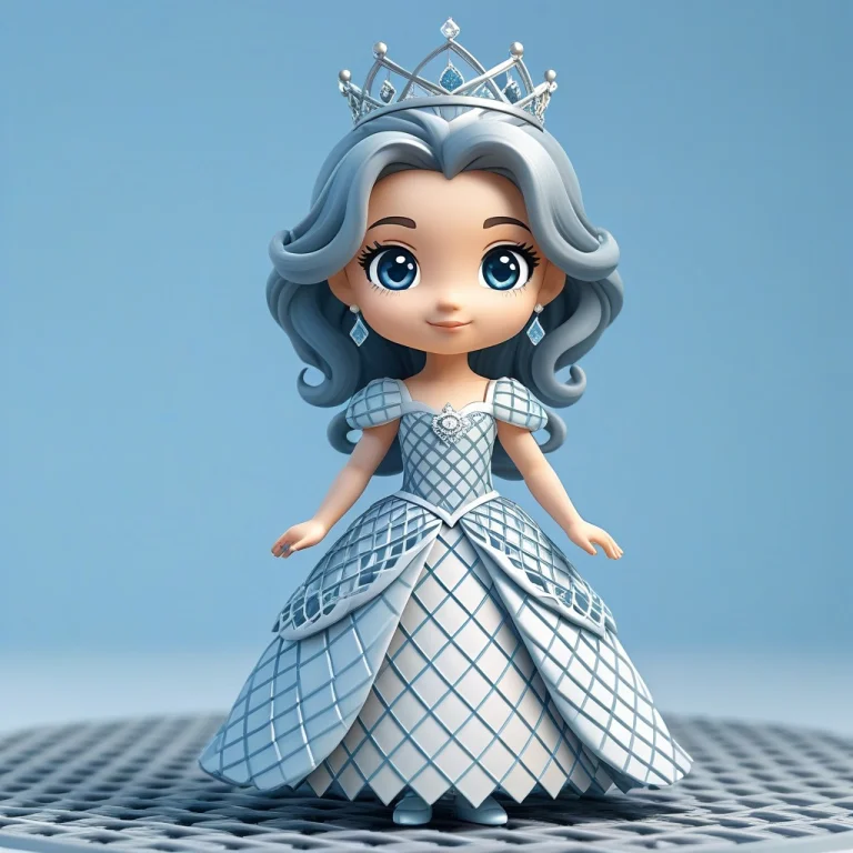 A Chibi Fairytale Princess Wearing A Lattice Surface Gown