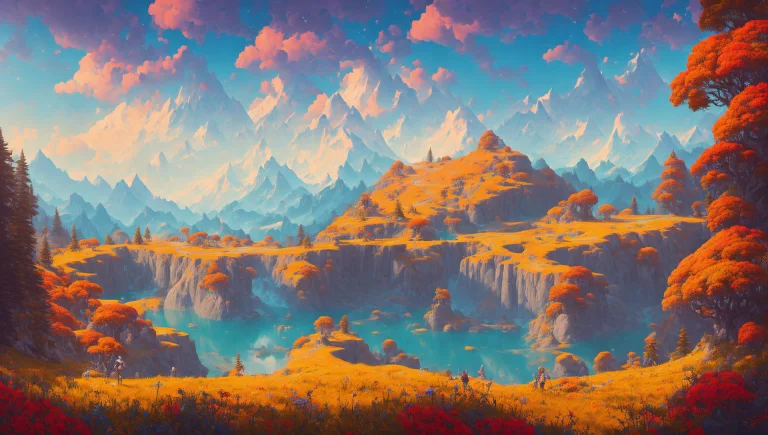 A Mountainous Landscape, Lush, Vibrant, Adventure, Beautiful...