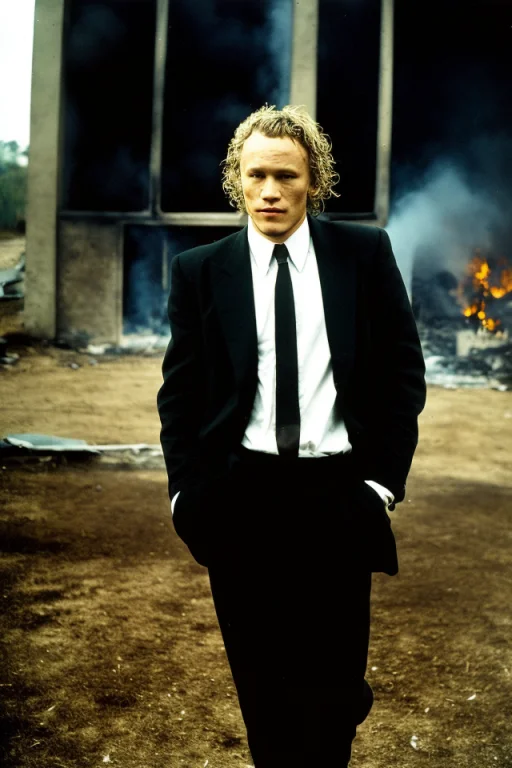 Lomo Style Portrait Of Heath Ledger Wearing A Suit At A Burn...