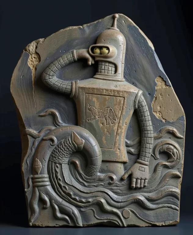 A Bas Relief Sculpture. The Sculpture Is Carved From A Dark-...