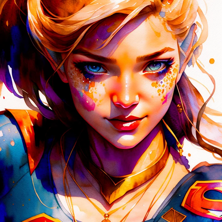 Wtrcolor Style, Digital Art Of Supergirl, Official Art, Fron...