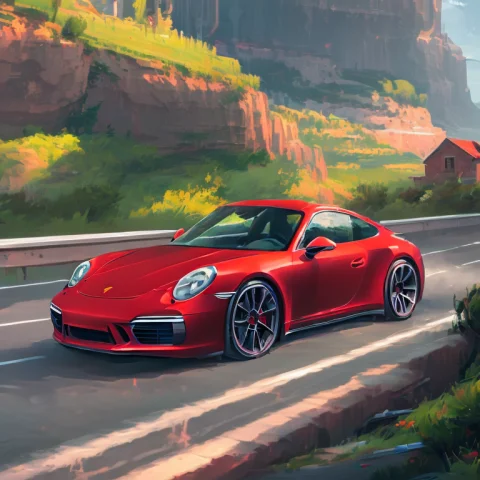 A Cherry Red Porsche 911 On A Lonely Highway In Utah Scg768-... — Stable Diffusion AI Prompt: a cherry red Porsche 911 on a lonely highway in Utah SCG768-Nebula