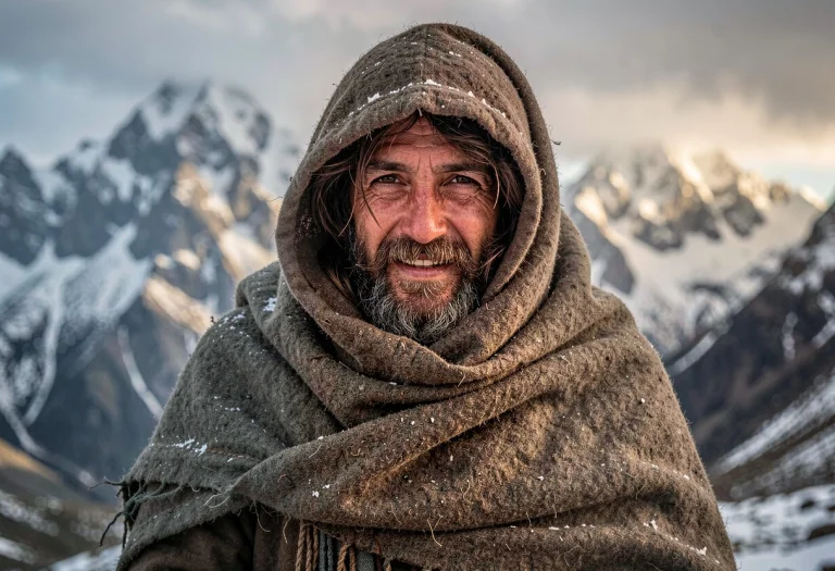 A Nomad Wrapped Against A Mountain Wind, Studio Lighting, Te...