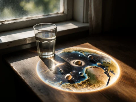 15. Optical Physics Still Life, A Simple Glass Of Water Rest... — Stable Diffusion AI Prompt: 15. optical physics still life, a simple glass of water resting on a sunlit wind...