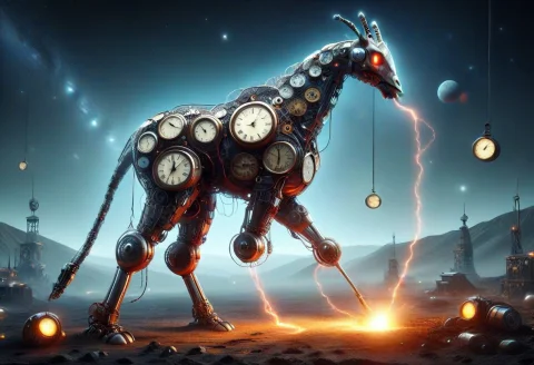 Giant Robot,clockstyle, High Quality, Masterpiece, Wires, Gl... — SDXL AI Prompt: Giant robot,Clock_Style, high quality, masterpiece, wires, glowing eyes, on alie...
