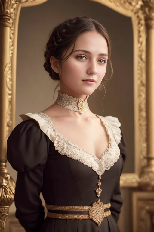 A Beautiful Girl, Perfect Face, Full Body, Victorian Era, No...